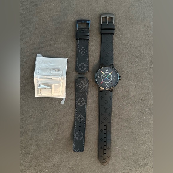 Limited Edition Virgil Abloh Louis Vuitton Black Monogram Watch with Extra Strap